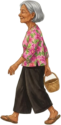 A grandmother walking into the shop, painted for the game