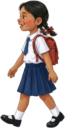 A schoolgirl walking into the shop, painted for the game