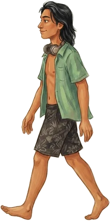 A surfer walking into the shop, painted for the game